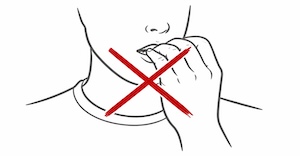Line drawing of man biting nails and red-x over it.